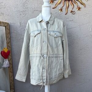 Universal Thread Women's Denim Jacket Drawstring Waist Bleach Wash Medium